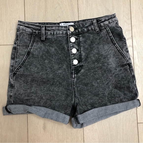 Redial Pants - Redial Black Jean Shorts With Button Closure Size EU 38